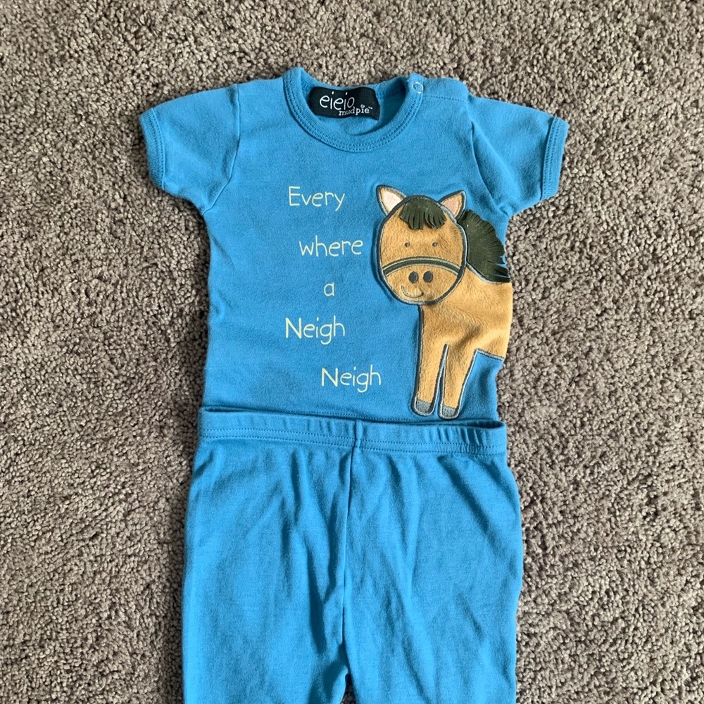 Mud pie EIEIO Baby Boy Horse Outfit